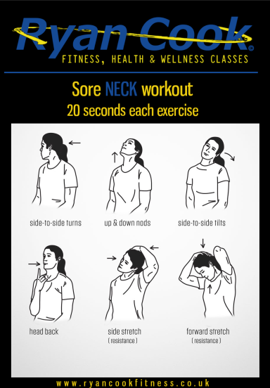 Illustration of neck exercises with instructions for a workout routine.